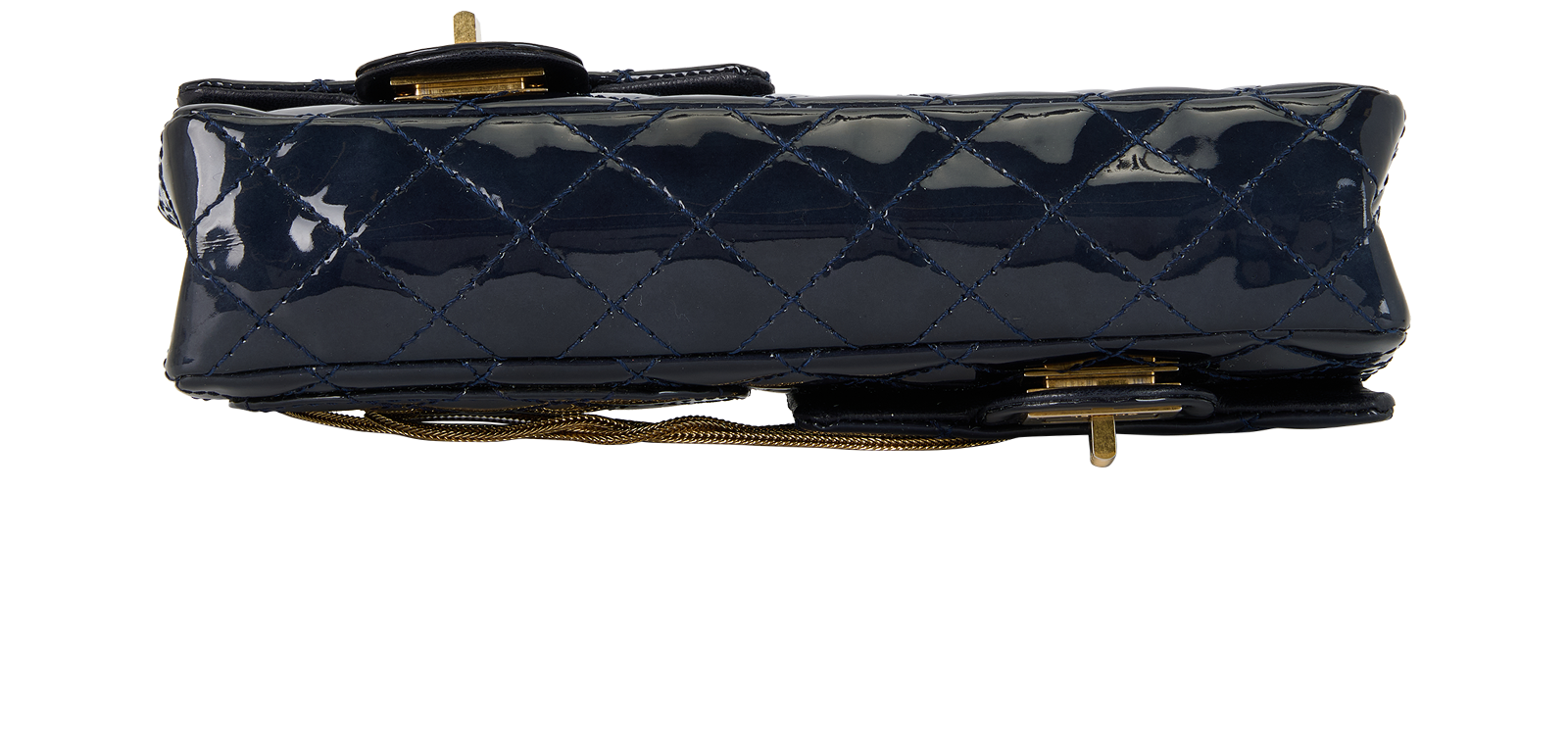 Quilted Reissue Double Flap Clutch, &pound;1,500, Handbags, Navy, Patent Leather, Top view